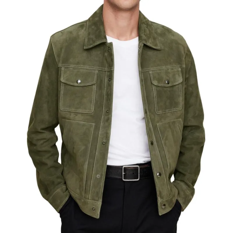 Men's Vintage Suede Lapel Multi-Pocket Zipper Slim Fit Jacket 04491292M sold by Manly