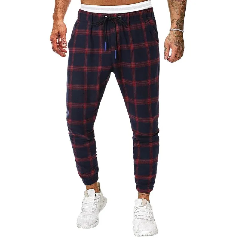 Men's Retro Casual Plaid Print Drawstring Sports Pants 69845647TO sold by Manly