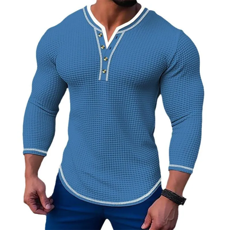 Men's Waffle Long Sleeve Casual Henley T-Shirt 09590950X sold by Manly