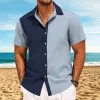 Men's Casual Striped Lapel Short Sleeve Shirt 06786126TO sold by Manly