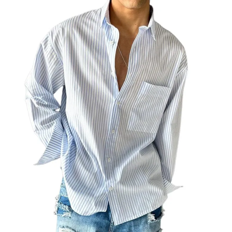 Men's Striped Long Sleeve Loose Casual Shirt 09599895Z sold by Manly