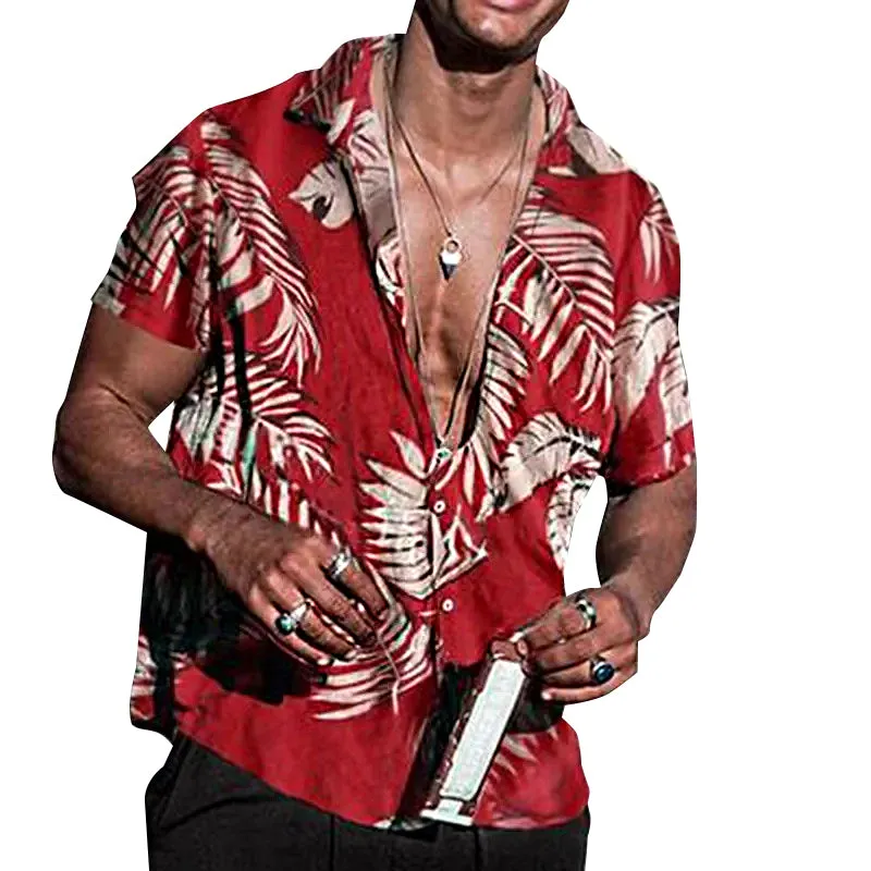 Men's Casual Hawaiian Style Printed Lapel Short Sleeve Shirt 44891669Y sold by Manly