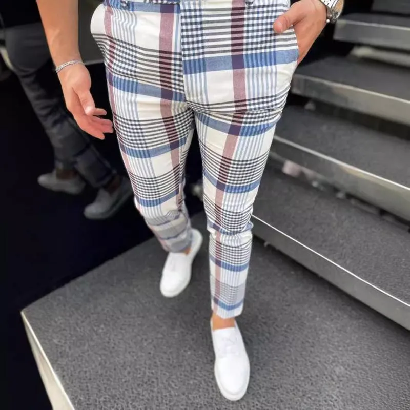 Men's Casual Plaid Print Skinny Pants 46722050Y sold by Manly product image thumbnail 2