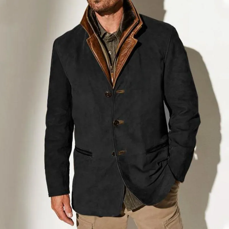 Men's Retro Casual Stitching Contrast Color Lapel Jacket 38532965TO sold by Manly product image thumbnail 2