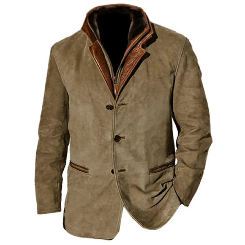 Men's Retro Casual Stitching Contrast Color Lapel Jacket 38532965TO sold by Manly