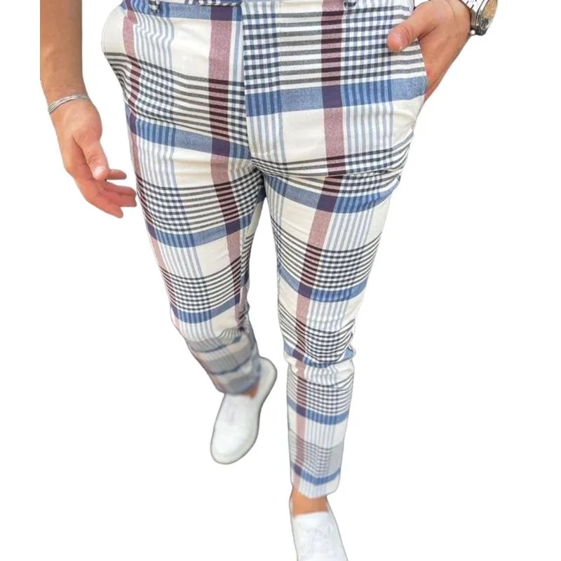 Men's Casual Plaid Print Skinny Pants 46722050Y sold by Manly