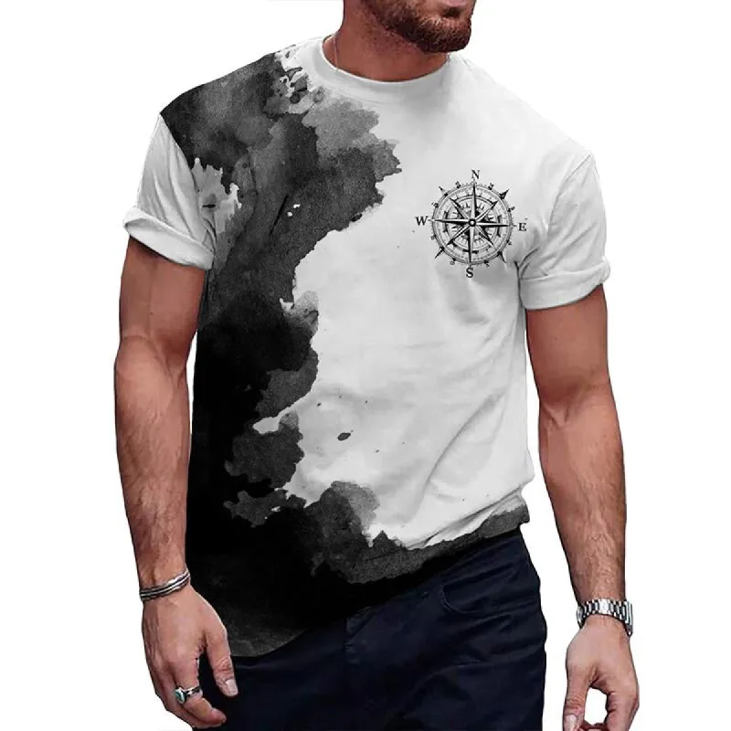 Men's Sfumato Compass Round Neck Short Sleeve T-Shirt 89527587TO sold by Manly