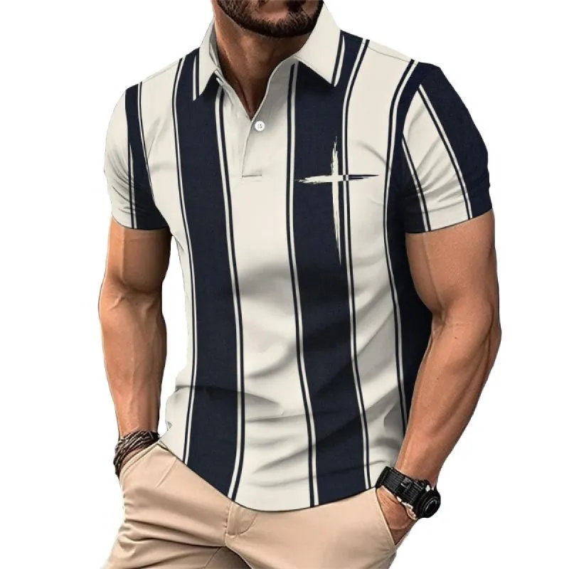 Men's Casual Striped Cross Polo Shirt 82717853TO sold by Manly