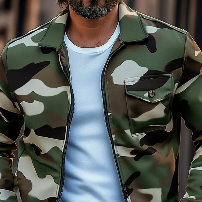 Men's Retro Camouflage Lapel Chest Pocket Zip Jacket 17069603Z sold by Manly product image thumbnail 3