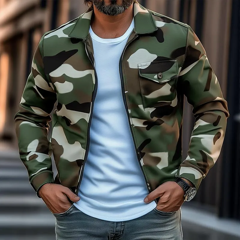 Men's Retro Camouflage Lapel Chest Pocket Zip Jacket 17069603Z sold by Manly product image thumbnail 2