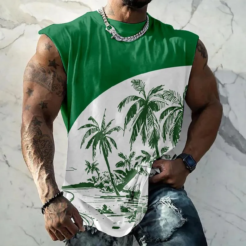 Men's Palm Tree Colorblock Print Sleeveless Tank Top 40958429Z sold by Manly product image thumbnail 2