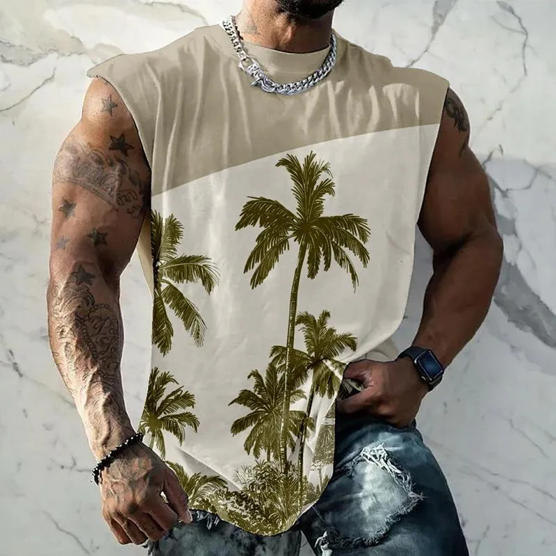 Men's Palm Tree Colorblock Print Sleeveless Tank Top 40958429Z sold by Manly product image thumbnail 4