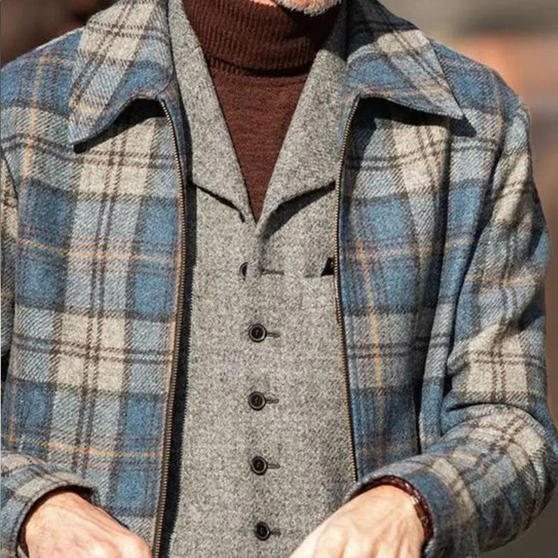 Men's Vintage Plaid Lapel Zipper Jacket 07874162M sold by Manly product image thumbnail 4