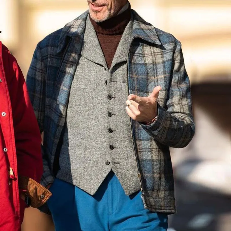 Men's Vintage Plaid Lapel Zipper Jacket 07874162M sold by Manly product image thumbnail 3