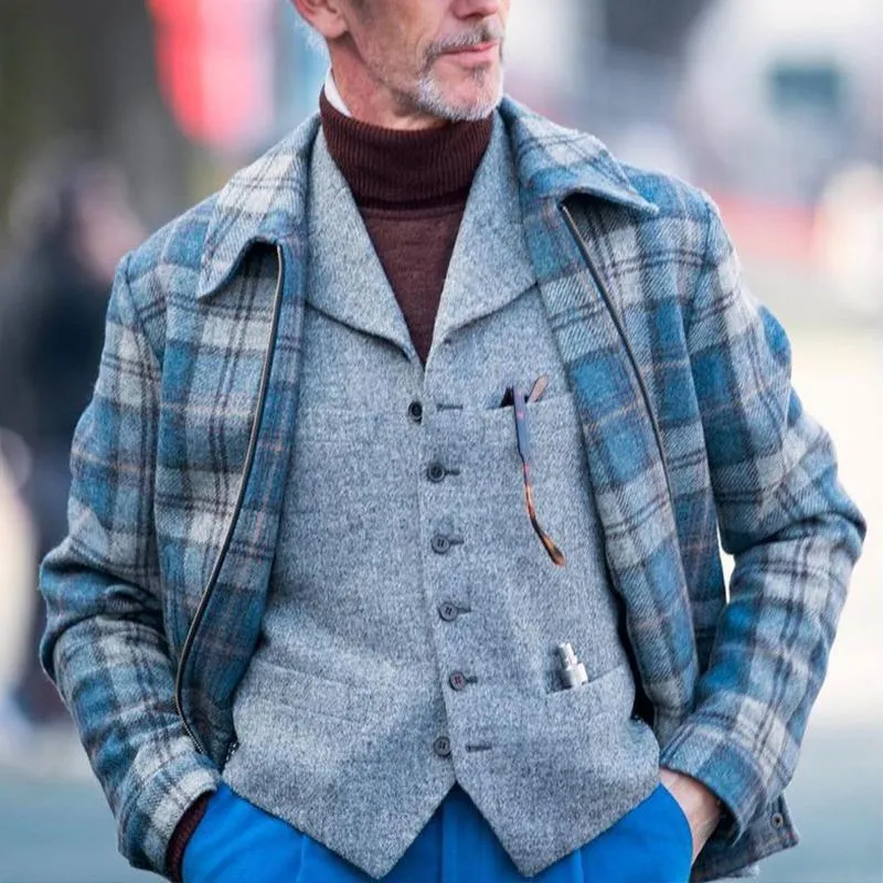 Men's Vintage Plaid Lapel Zipper Jacket 07874162M sold by Manly product image thumbnail 2