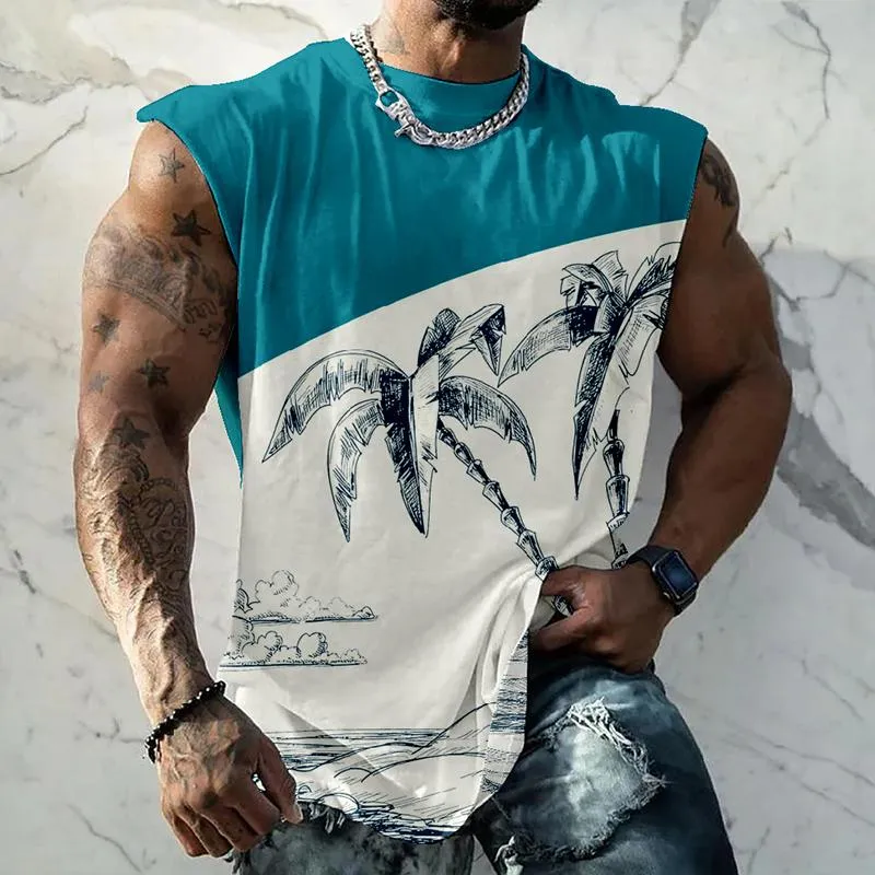 Men's Palm Tree Colorblock Print Sleeveless Tank Top 40958429Z sold by Manly product image thumbnail 5