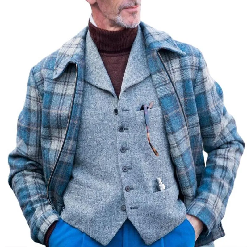 Men's Vintage Plaid Lapel Zipper Jacket 07874162M sold by Manly