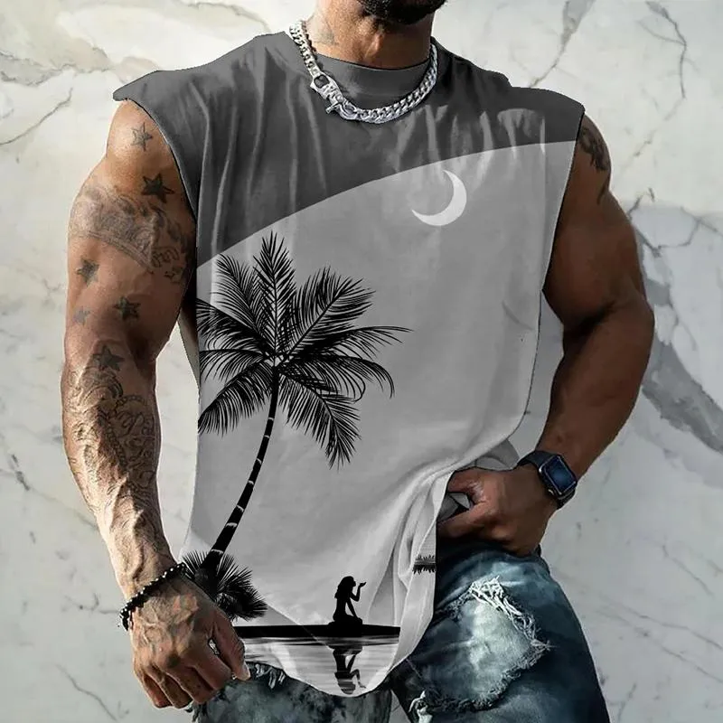 Men's Palm Tree Colorblock Print Sleeveless Tank Top 40958429Z sold by Manly product image thumbnail 3