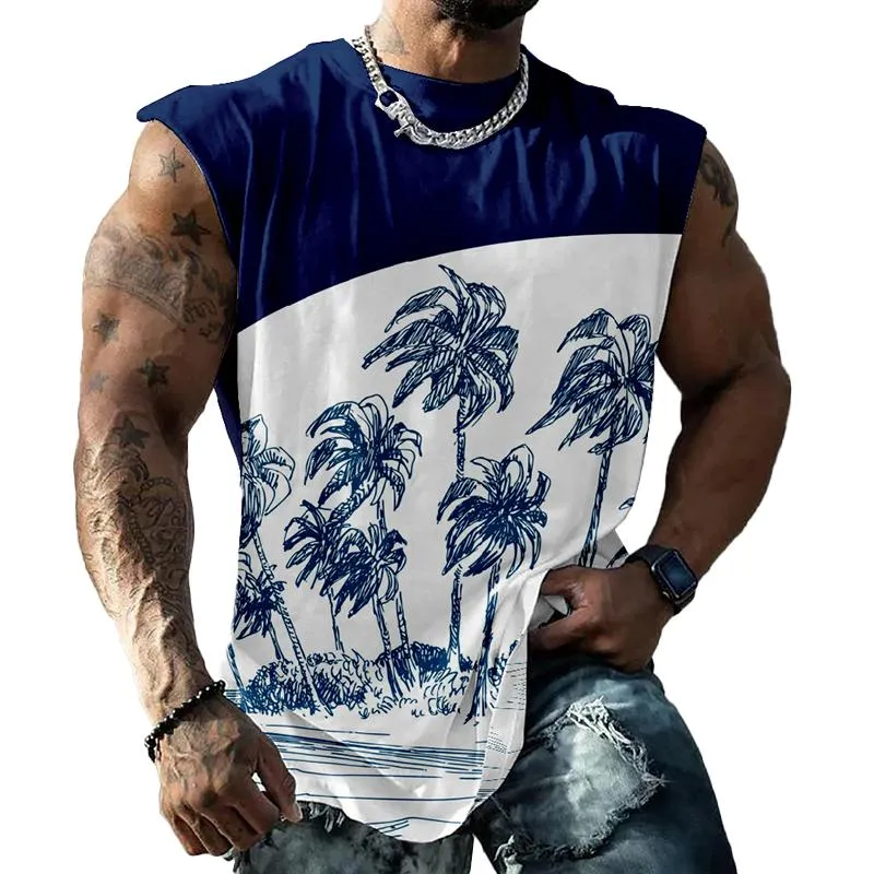 Men's Palm Tree Colorblock Print Sleeveless Tank Top 40958429Z sold by Manly