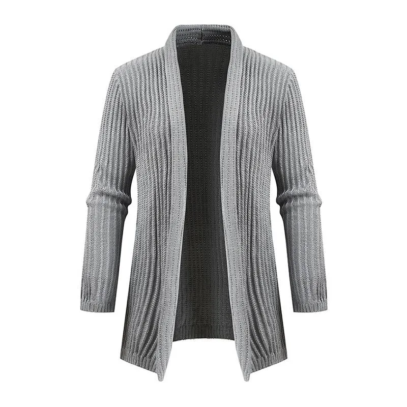 Men's Casual Solid Color Collarless Loose Long Sleeve Knitted Cardigan 66269596M sold by Manly
