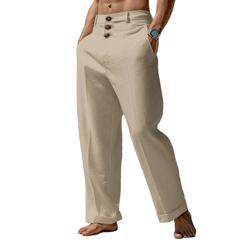 Men's Solid Loose Three Buttons Waist Casual Pants 43411603Z sold by Manly
