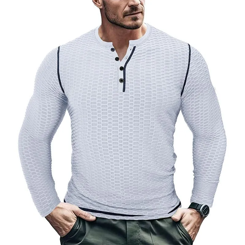 Men's Casual Henley Collar Slim Fit Breathable Long Sleeve T-Shirt 82216399M sold by Manly product image thumbnail 4