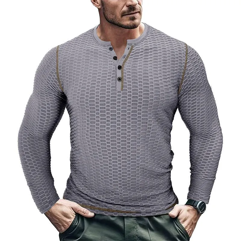 Men's Casual Henley Collar Slim Fit Breathable Long Sleeve T-Shirt 82216399M sold by Manly product image thumbnail 3