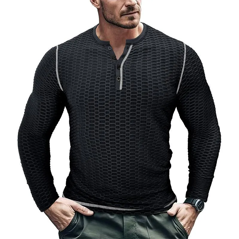Men's Casual Henley Collar Slim Fit Breathable Long Sleeve T-Shirt 82216399M sold by Manly product image thumbnail 5