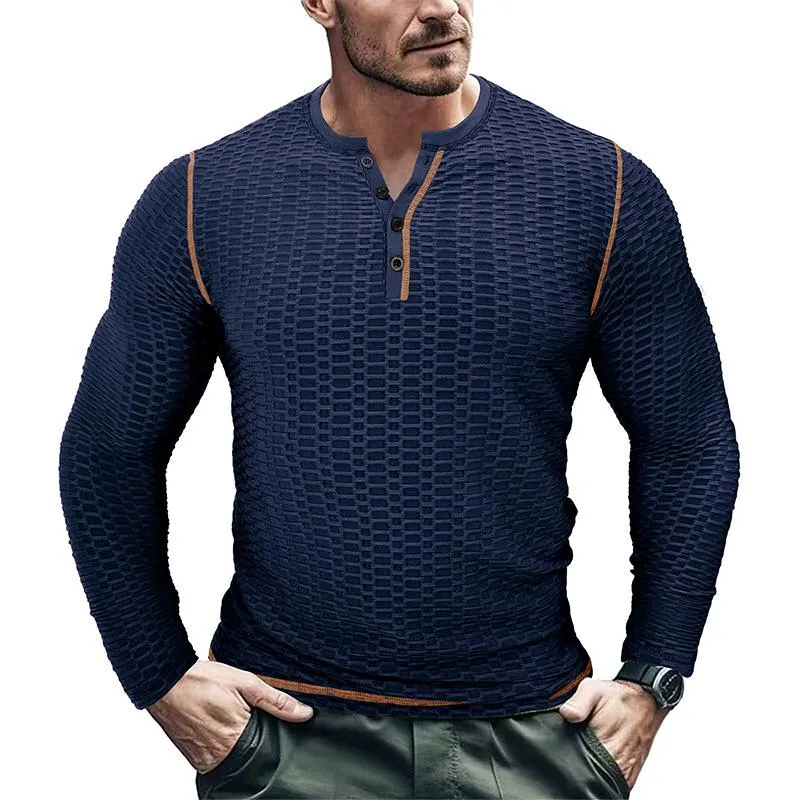 Men's Casual Henley Collar Slim Fit Breathable Long Sleeve T-Shirt 82216399M sold by Manly product image thumbnail 2
