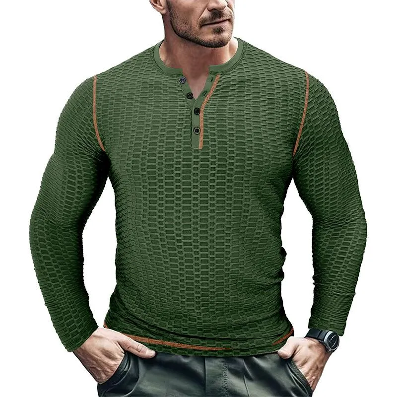 Men's Casual Henley Collar Slim Fit Breathable Long Sleeve T-Shirt 82216399M sold by Manly