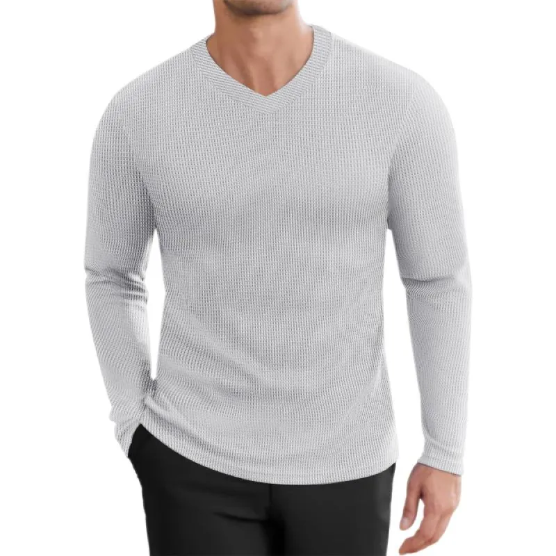 Men's Casual V-neck Waffle Slim Fit Long Sleeve T-shirt 91709000M sold by Manly