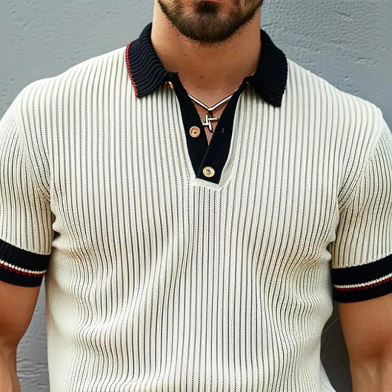 Men's Contrast Color Short-sleeved Casual Knitted POLO Shirt 67535684X sold by Manly product image thumbnail 2