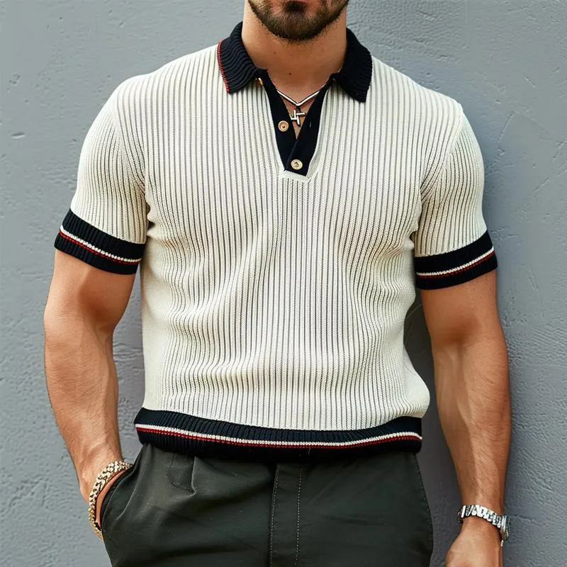 Men's Contrast Color Short-sleeved Casual Knitted POLO Shirt 67535684X sold by Manly product image thumbnail 4
