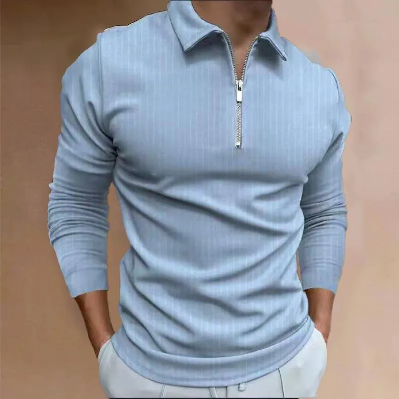 Men's Casual Solid Color Zipper Lapel Long Sleeve POLO Shirt 58865860Y sold by Manly product image thumbnail 3