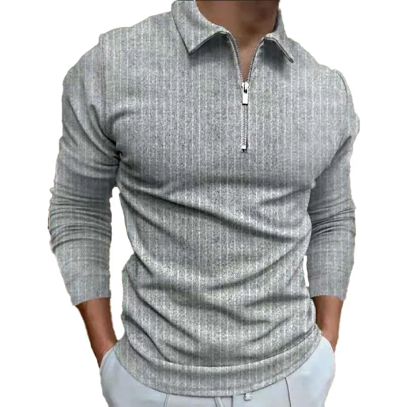 Men's Casual Solid Color Zipper Lapel Long Sleeve POLO Shirt 58865860Y sold by Manly
