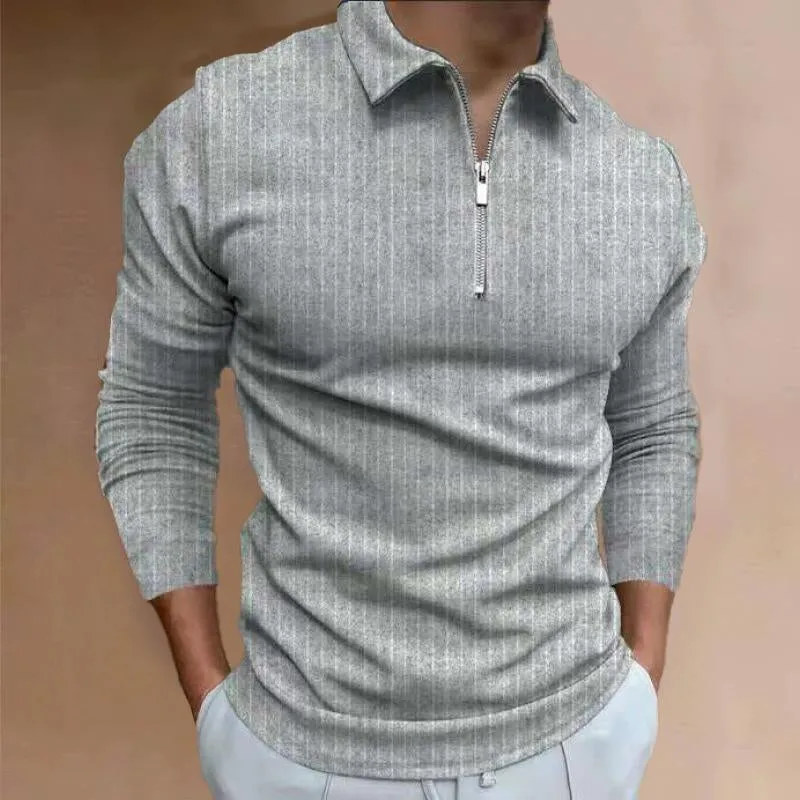 Men's Casual Solid Color Zipper Lapel Long Sleeve POLO Shirt 58865860Y sold by Manly product image thumbnail 2