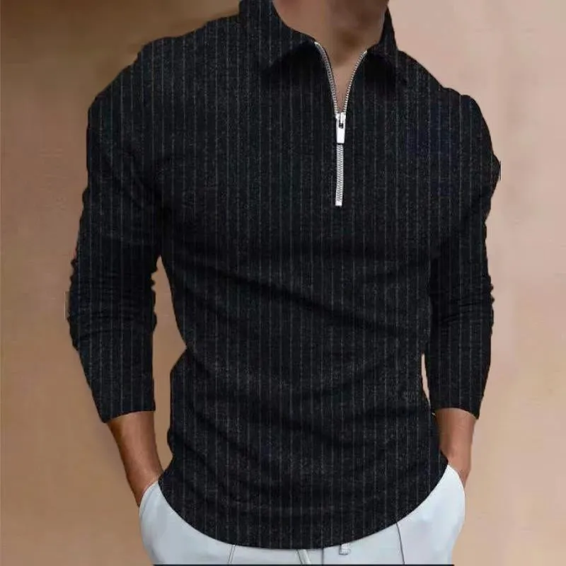 Men's Casual Solid Color Zipper Lapel Long Sleeve POLO Shirt 58865860Y sold by Manly product image thumbnail 5