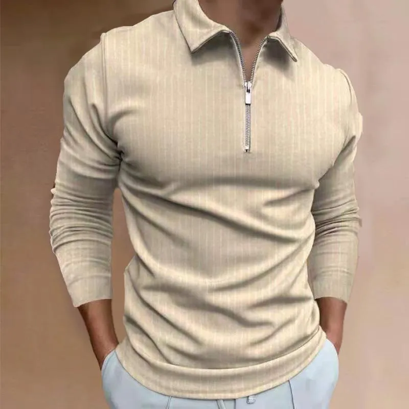 Men's Casual Solid Color Zipper Lapel Long Sleeve POLO Shirt 58865860Y sold by Manly product image thumbnail 4