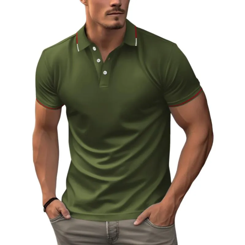Men's Casual Cotton Blend Lapel Loose Short Sleeve Polo Shirt 92683072M sold by Manly