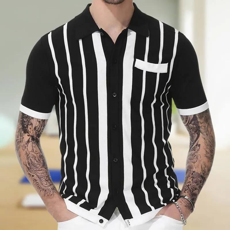 Men's Casual Striped Jacquard Knit Short Sleeve Polo Shirt 39101215M sold by Manly product image thumbnail 3