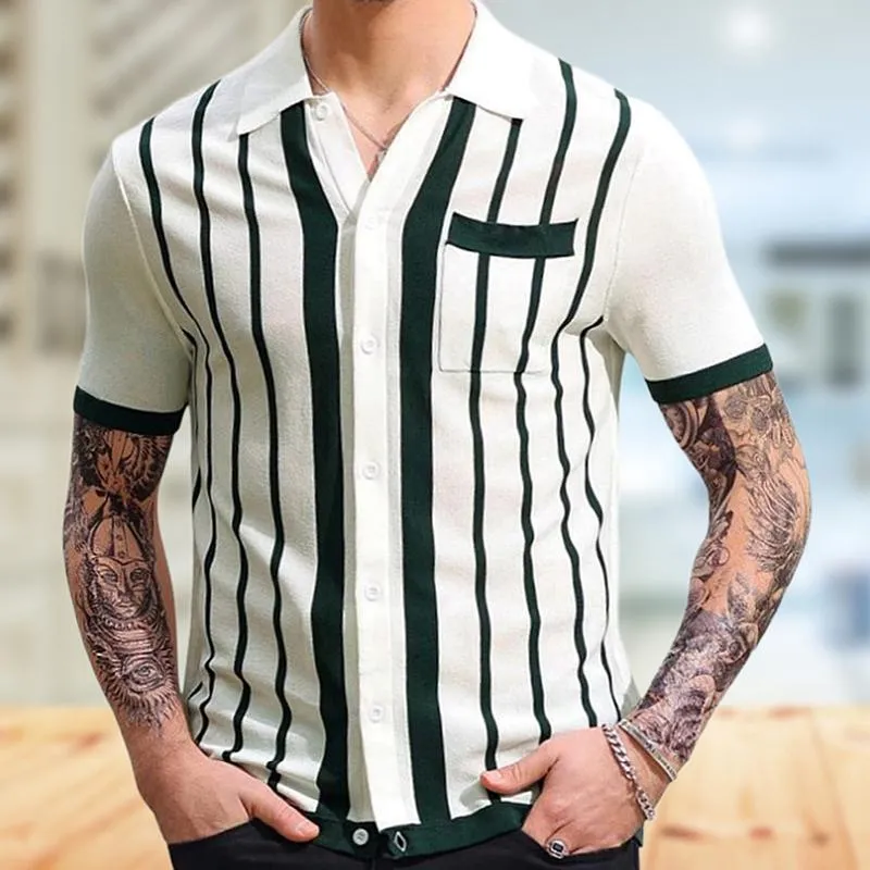 Men's Casual Striped Jacquard Knit Short Sleeve Polo Shirt 39101215M sold by Manly product image thumbnail 2