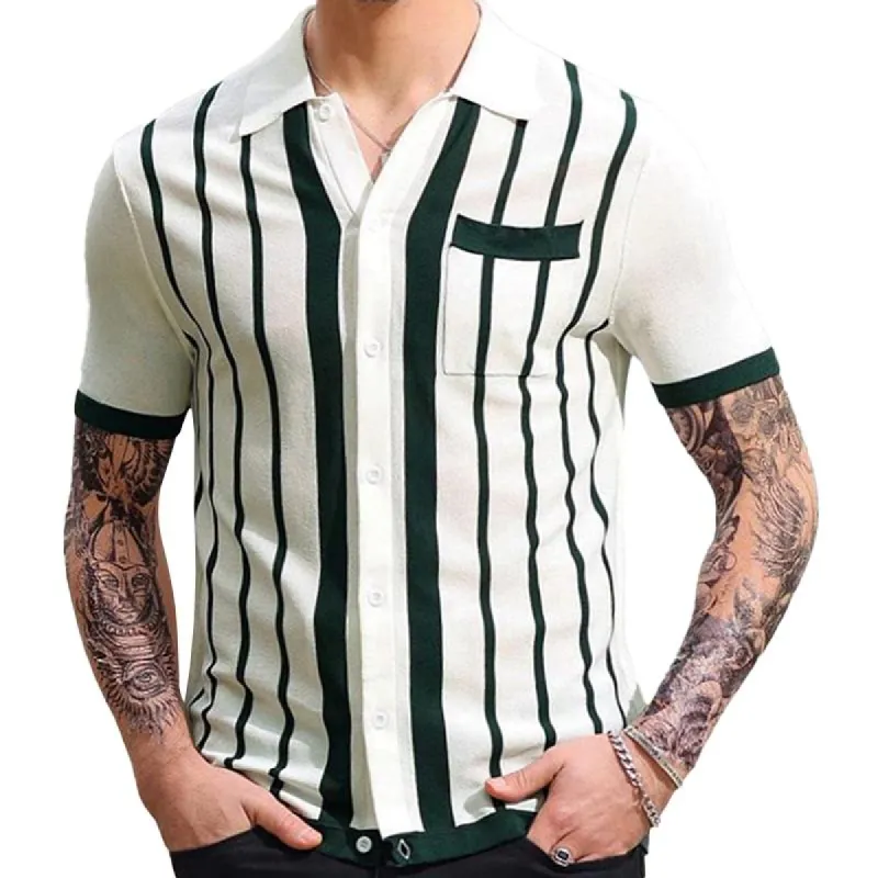 Men's Casual Striped Jacquard Knit Short Sleeve Polo Shirt 39101215M sold by Manly