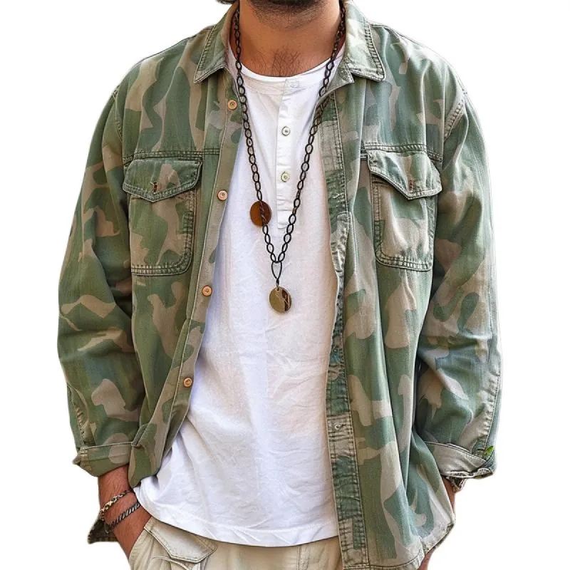 Men's Camouflage Lapel Breast Pocket Cargo Shirt Jacket 38282207Z sold by Manly