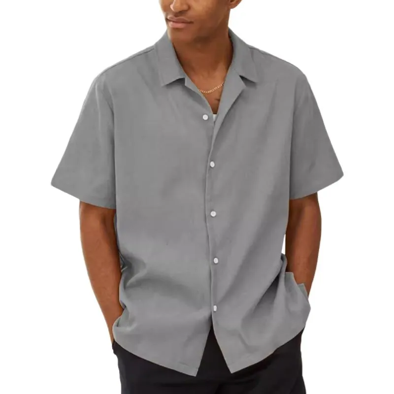 Men's Solid Color Casual Cuban Collar Short Sleeve Shirt 36548722Y sold by Manly