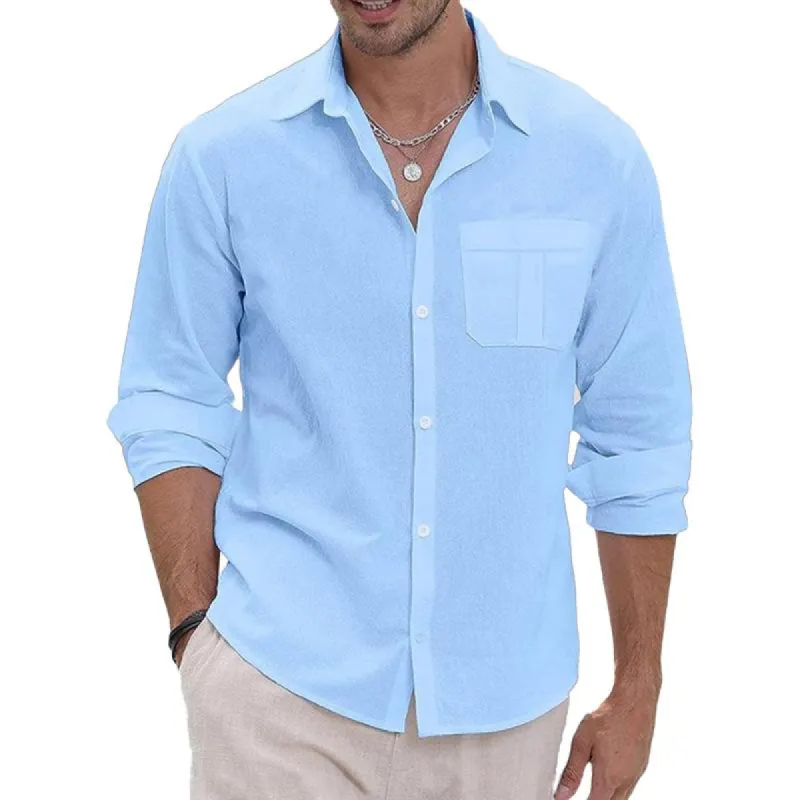 Men's Solid Lapel Breast Pocket Long Sleeve Shirt 04891589Z sold by Manly
