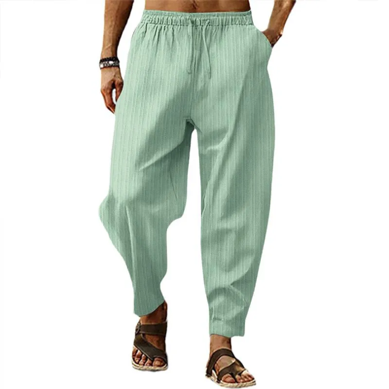 Men's breathable cotton and linen striped loose casual sports trousers  71867122X sold by Manly