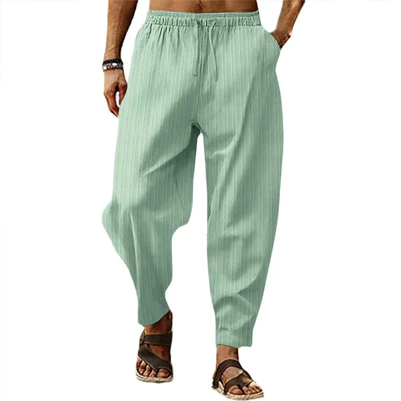 Men's breathable cotton and linen striped loose casual sports trousers 71867122X sold by Manly