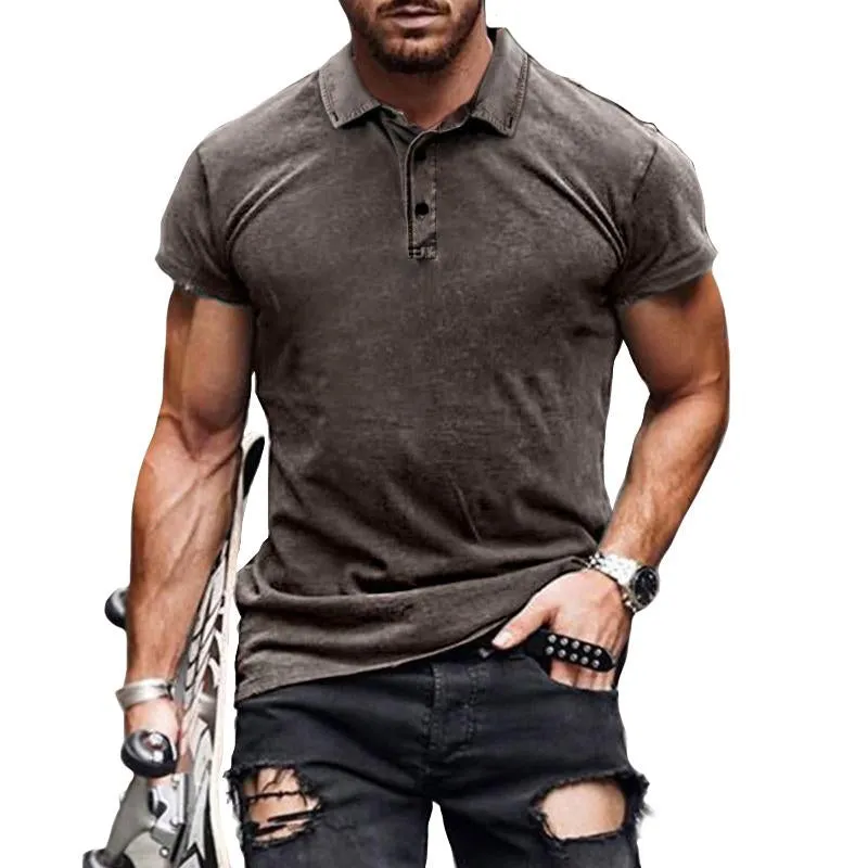 Men's Vintage Distressed Short-sleeved Polo Shirt 65771985TO sold by Manly