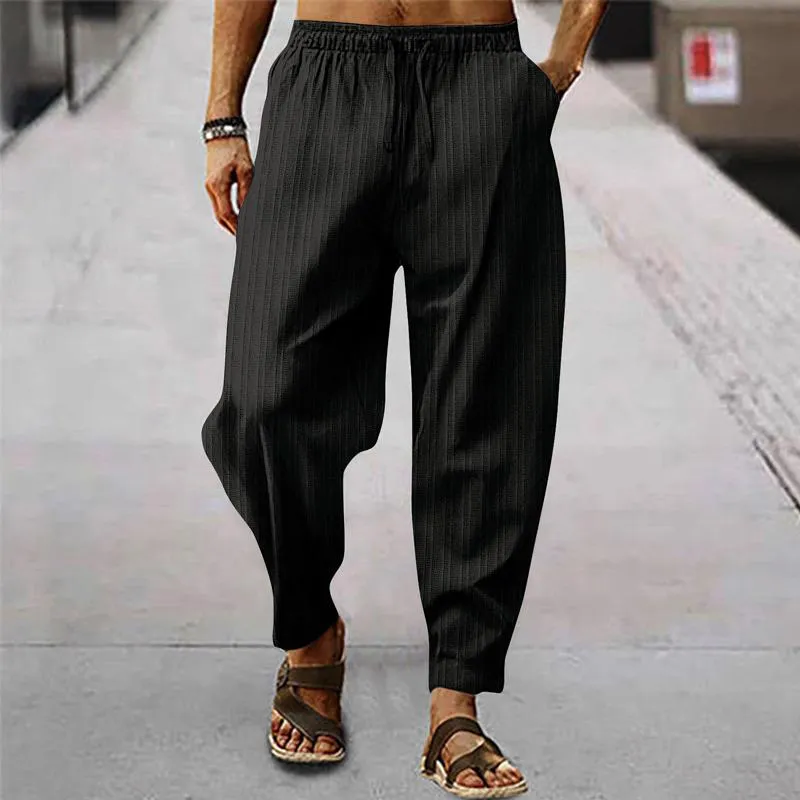 Men's breathable cotton and linen striped loose casual sports trousers 71867122X sold by Manly product image thumbnail 3