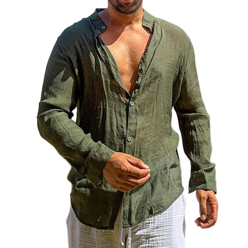 Men's Casual Cotton and Linen Long Sleeve Shirt 03071290TO sold by Manly